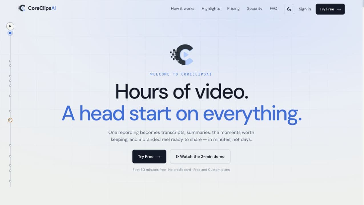 CoreClipsAI website screenshot